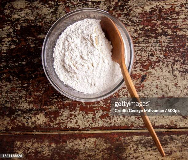 high angle view of food in bowl on table - powdered milk stock pictures, royalty-free photos & images
