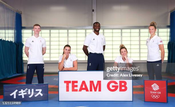 Bradly Sinden, Bianca Walkden, Mahama Cho, Jade Jones and Lauren Williams of Great Britain pose for a group portrait to mark the official...