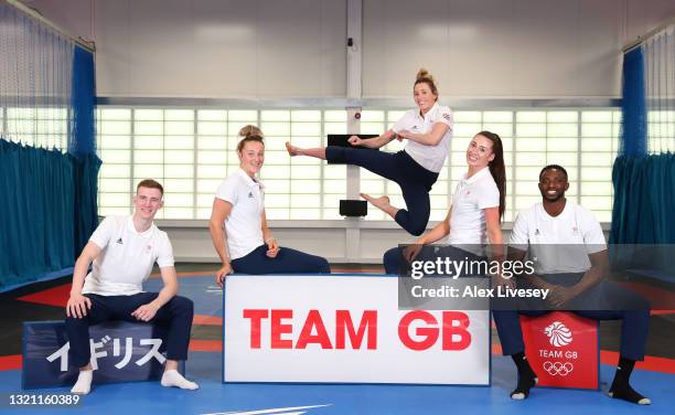 Bradly Sinden, Lauren Williams, Jade Jones, Bianca Walkden and Mahama Cho of Great Britain pose for a group portrait to mark the official...