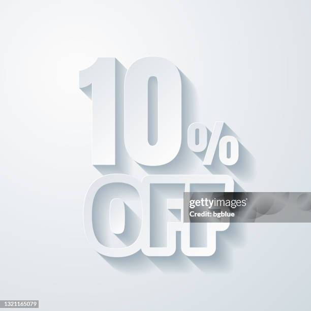 10 percent off (10% off). icon with paper cut effect on blank background - ten stock illustrations