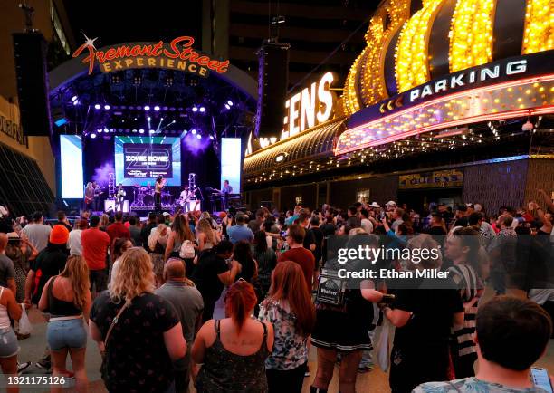 Musical act Zowie Bowie performs during a "Downtown Rocks Again!" event at the Fremont Street Experience on June 1, 2021 in Las Vegas, Nevada. Clark...