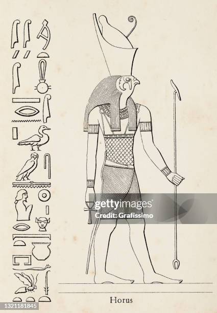 alte ägyptische hieroglyphe der horus-göttin des königs - egyptian symbols stock-grafiken, -clipart, -cartoons und -symbole