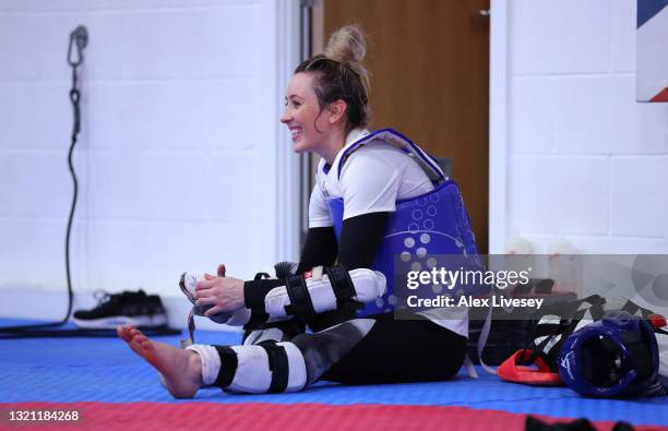 Jade Jones of Great Britain looks on during a training session ahead of the official announcement of the Taekwondo team selected to Team GB for the...