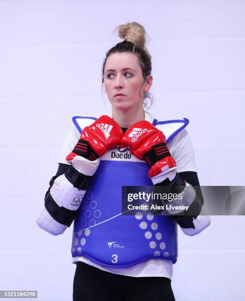 Jade Jones of Great Britain looks on during a training session ahead of the official announcement of the Taekwondo team selected to Team GB for the...