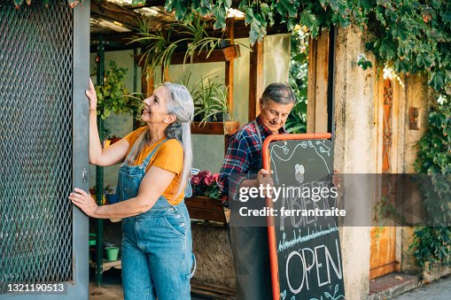 Senior couple opening small business Senior couple opening small business