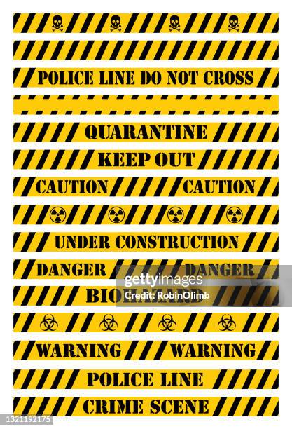 collection of yellow caution tape - cordon tape stock illustrations