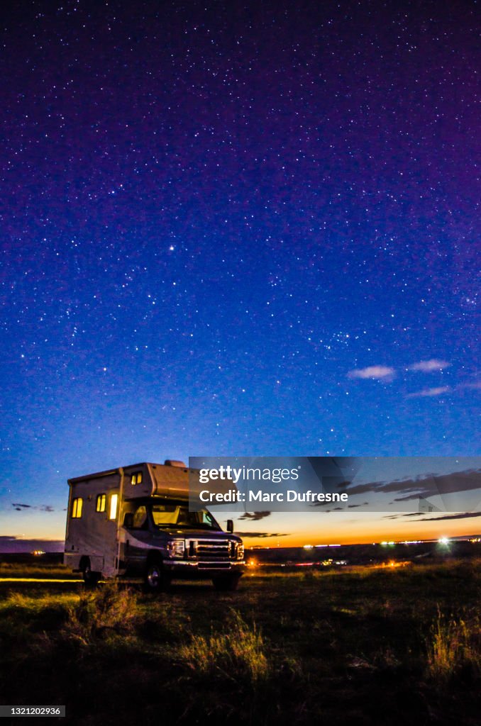 Motor home and sunset