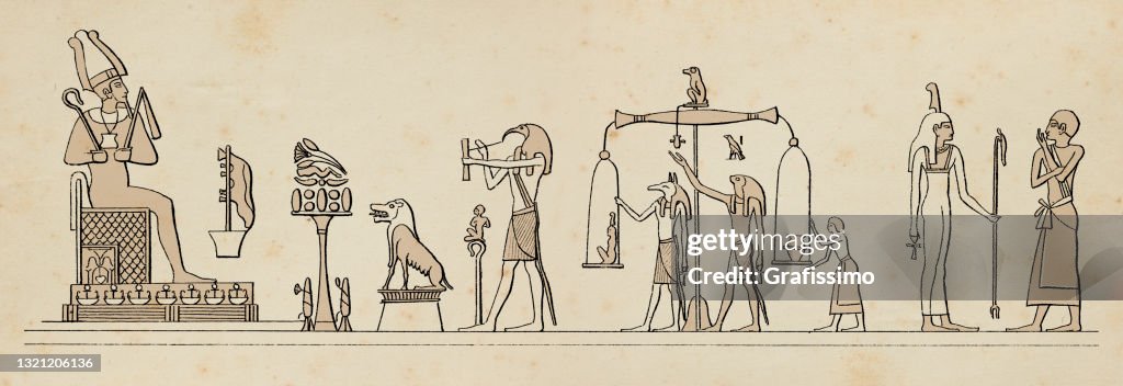 Jeroglíficos del juicio de los muertos en presencia de Osiris