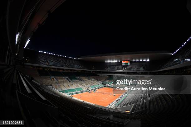 General view of the Philippe Chatrier court during the mens first round match between Novak Djokovic of Serbia and Tennys Sandgren of The United...
