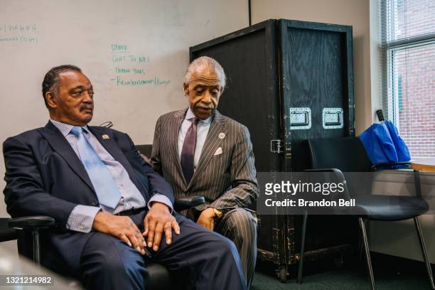 Civil Rights leaders Jesse Jackson and Rev. Al Sharpton spend time together ahead of a rally during commemorations of the 100th anniversary of the...
