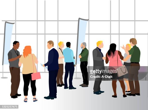 conferencecrowdtalkingflatdesign - large conference event stock illustrations