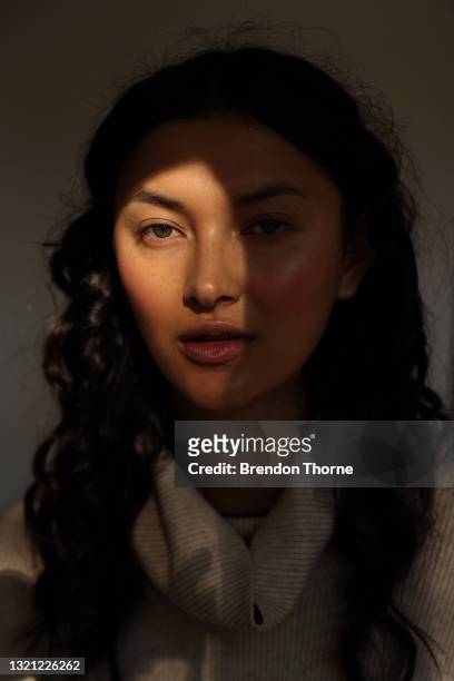 Model poses backstage ahead of the We Are Kindred show during Afterpay Australian Fashion Week 2021 Resort '22 Collections at Villa Orme on June 02,...
