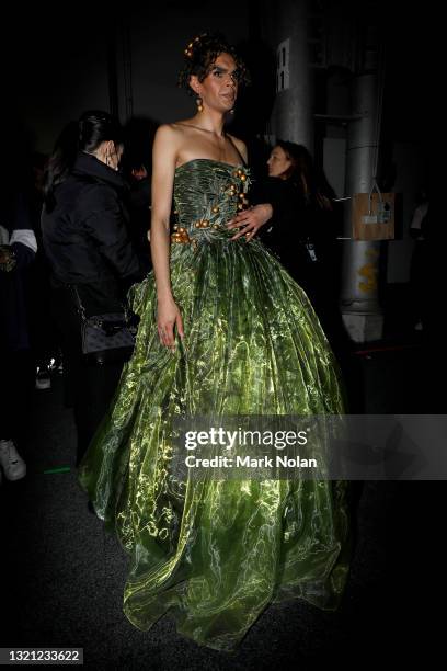 Felicia Foxx prepares backstage ahead of the First Nations Fashion + Design show during Afterpay Australian Fashion Week 2021 Resort '22 Collections...