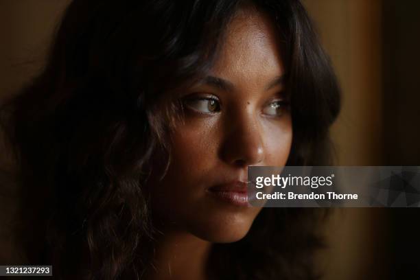Model prepares backstage ahead of the We Are Kindred show during Afterpay Australian Fashion Week 2021 Resort '22 Collections at Villa Orme on June...