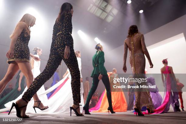 Models walk the runway during the Yousef Akbar show during Afterpay Australian Fashion Week 2021 Resort '22 Collections at Carriageworks on June 02,...