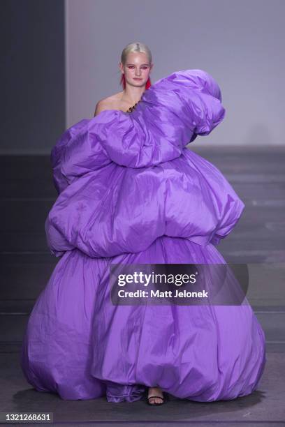 Model walks the runway during the Yousef Akbar show during Afterpay Australian Fashion Week 2021 Resort '22 Collections at Carriageworks on June 2,...