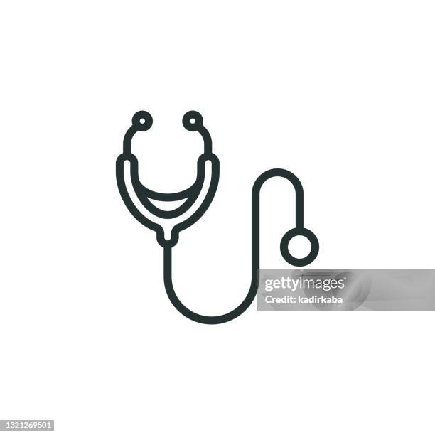 stethoskop-liniensymbol - hermesstab stock-grafiken, -clipart, -cartoons und -symbole