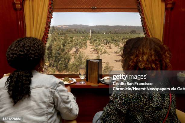 Norma Acevedo and Kay Howat enjoy the view after lunch on the Napa Valley Wine Train, which is celebrating its 30th anniversary on Sept. 16 on...