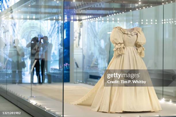 Diana, Princess of Wales’s wedding dress displayed complete with its spectacular sequin encrusted train during the "Royal Style In The Making"...