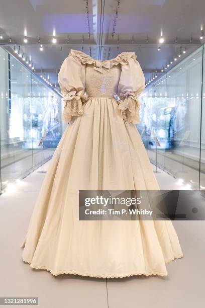 Diana, Princess of Wales’s wedding dress displayed complete with its spectacular sequin encrusted train during the "Royal Style In The Making"...