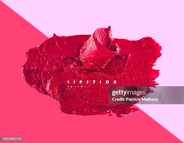 vector red lipstick smear smudge on colored background, love background, cosmetics composition, make up design illustration, realistic lipstick brush strokes - red lipstick stock illustrations