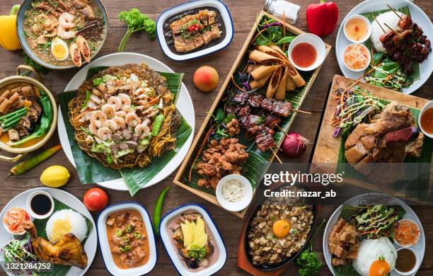 filipino food table. - middle eastern food stock pictures, royalty-free photos & images