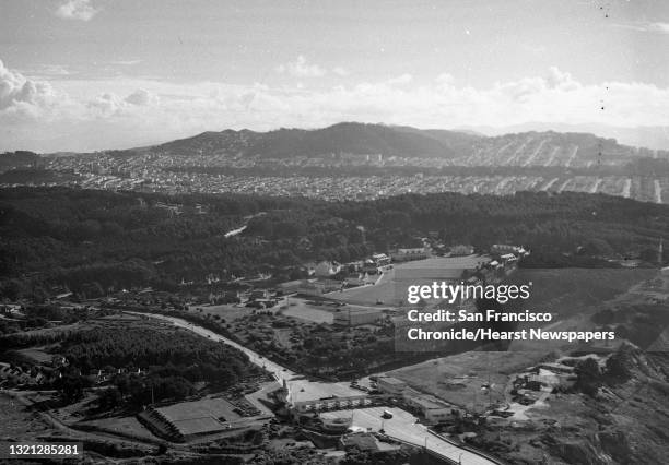 The Presidio and Crissy Field as seen from the top of the Golden Gate Bridge Tower, December 1948