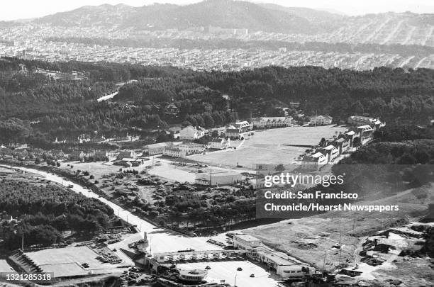 The Presidio and Crissy Field as seen from the top of the Golden Gate Bridge Tower, December 1948