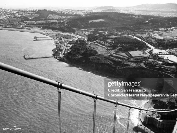 The Presidio and Crissy Field as seen from the top of the Golden Gate Bridge Tower, December 1948