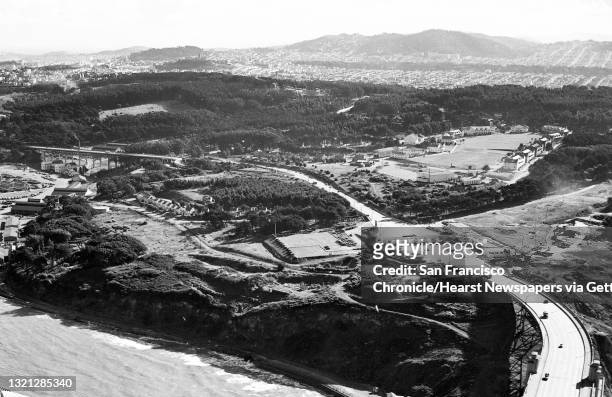 The Presidio and Crissy Field as seen from the top of the Golden Gate Bridge Tower, December 1948