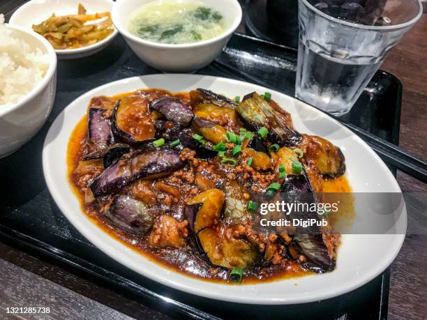 mapo eggplant (mabo nasu) teishoku - chuka stock pictures, royalty-free photos & images