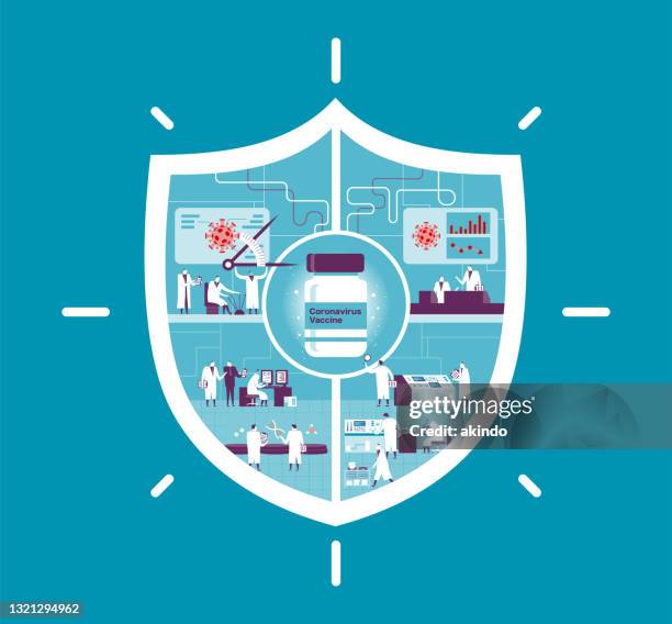 corona virus vaccine research development - lab testing mask stock illustrations