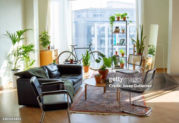 cozy living room at industrial loft open space - apartment interior photos et images de collection