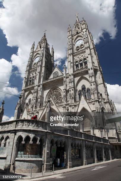 view of basilica del voto nacional in quito - quito stock pictures, royalty-free photos & images