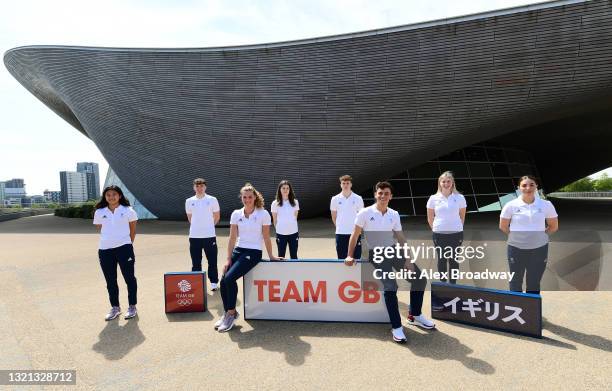 Eden Cheng, Matty Lee, Grace Reid, Andrea Spendolini-Sirieix, Noah Williams, Tom Daley, Kat Torrance and Scarlett Mew Jensen of Great Britain pose...