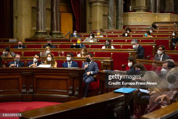 Members of the new Government during the first session of control of the new Executive, on 2 June, 2021 in the Parliament of Catalonia, Barcelona,...