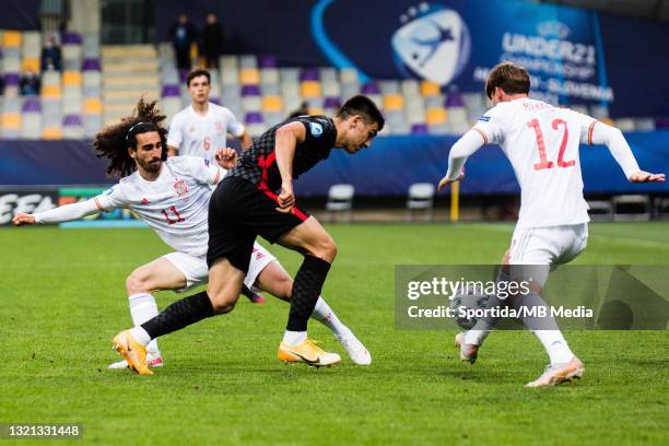 Mario Vuskovic of Croatia vs Andi Zeqiri of Switzerland during the 2021 UEFA European Under-21 Championship quarter-final between Spain and Croatia...