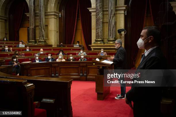 The deputy of the CUP in the Parliament, Carles Riera, intervenes in the first session of control of the new Executive, on 2 June, 2021 in the...