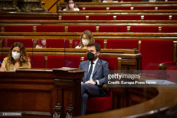 The president of the Generalitat, Pere Aragonès, in the first session of control of the new Executive, on 2 June, 2021 in the Parliament of...