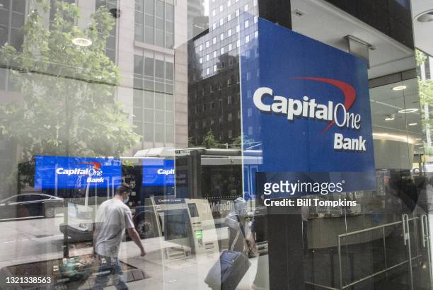 May 15th: MANDATORY CREDIT Bill Tompkins/Getty Images Capital One Bank signage on May 15th 2021 in New York City.