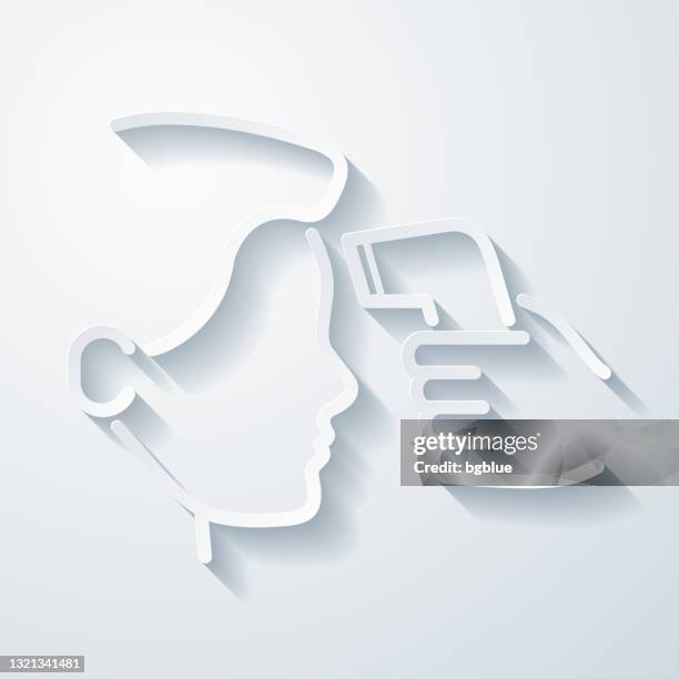 body temperature check. icon with paper cut effect on blank background - forehead temperature check stock illustrations