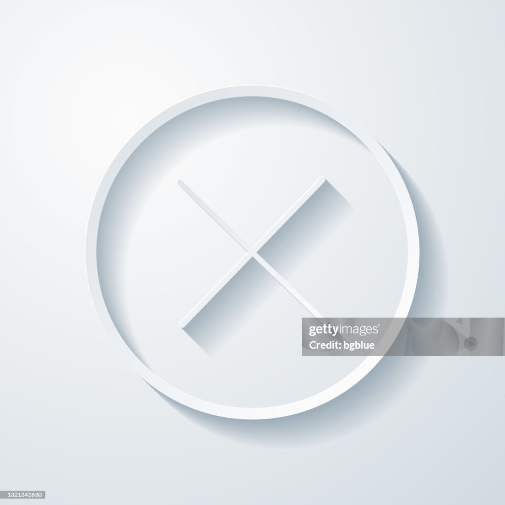 Cross mark. Icon with paper cut effect on blank background