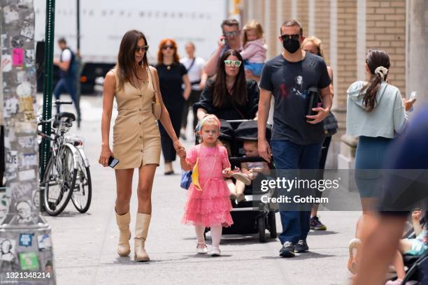 Irina Shayk, Lea Cooper and Bradley Cooper are seen in the West Village on June 02, 2021 in New York City.