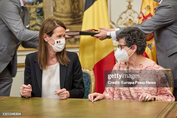 The Minister of Foreign Affairs, European Union and Cooperation, Arancha Gonzalez Laya , during her meeting with her Belgian counterpart, Sophie...