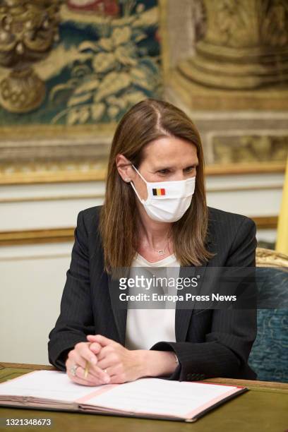 The Belgian Minister of Foreign Affairs, Sophie Wilmès, during her meeting with her Spanish counterpart, at the Palacio de Viana, on 2 June, 2021 in...
