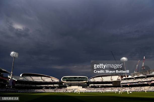 General view of play during Day 1 of the First LV= Insurance Test Match between England and New Zealand at Lord's Cricket Ground on June 02, 2021 in...