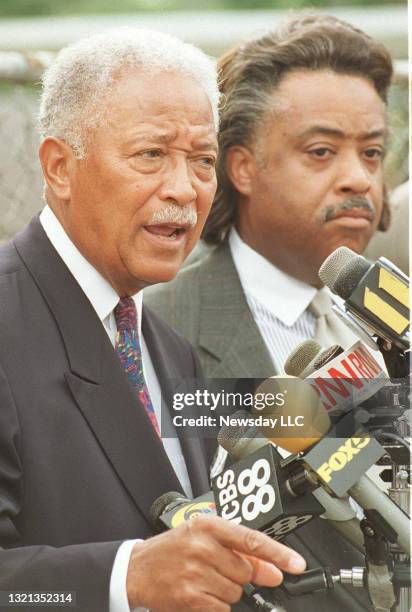Former NYC mayor David Dinkins, along with Rev. Al Sharpton, held a press conference outside Coney Island Hospital on August 15, 1997. They...