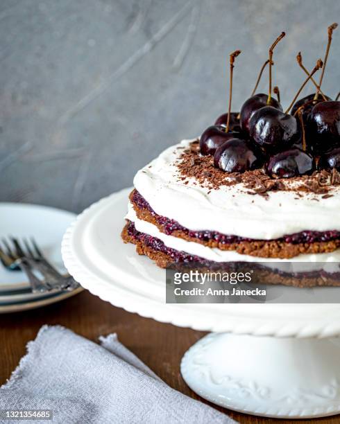 no-bake black forest cake - cherry on the cake stock pictures, royalty-free photos & images