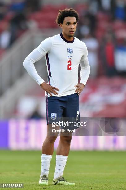 Trent Alexander-Arnold of England looks on during the international friendly match between England and Austria at Riverside Stadium on June 02, 2021...