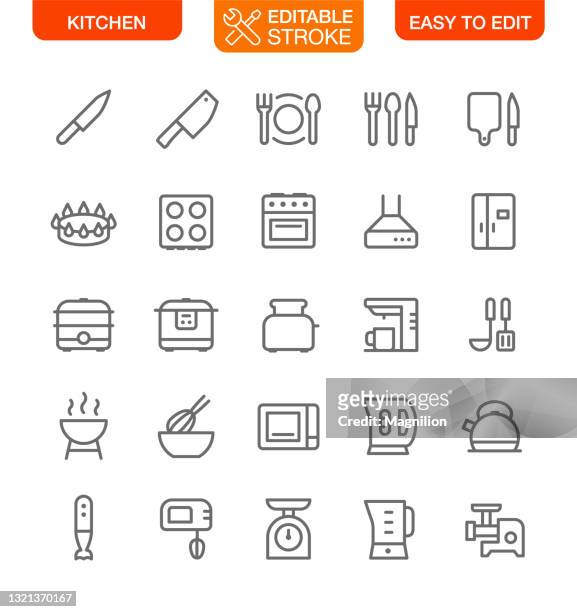 küchen- und haushaltsgeräte icons set - privatküche stock-grafiken, -clipart, -cartoons und -symbole
